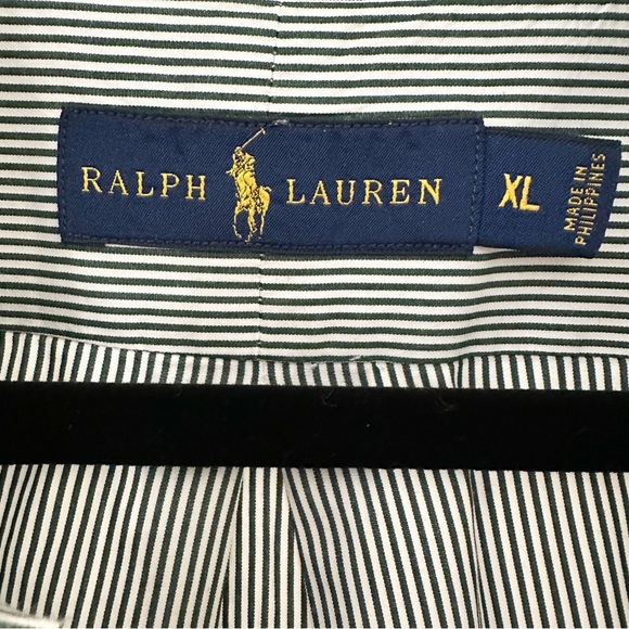 Ralph Lauren Button Down Green White Stripe Shirt sz XL - Picture 4 of 5